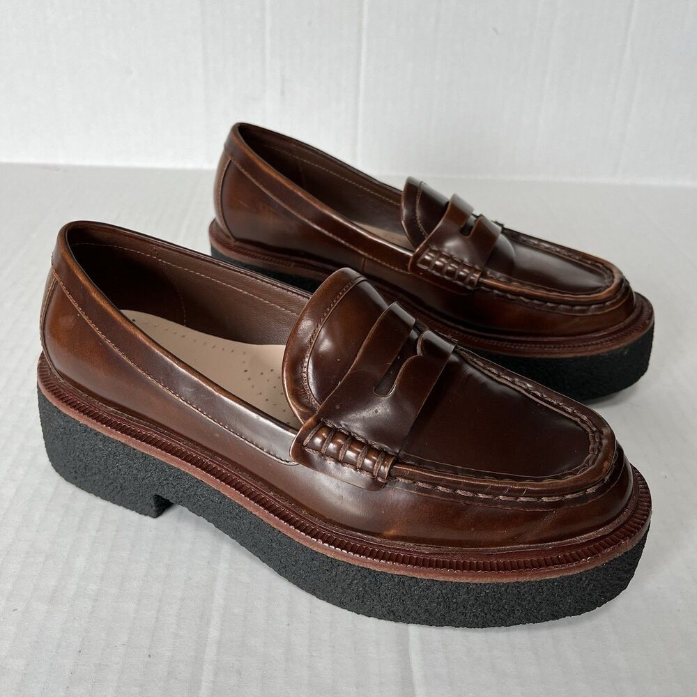 Loeffler Randall Rikki Platform Penny Loafers Wedge Lugged Sole Oxfords Size 7 - Picture 3 of 16